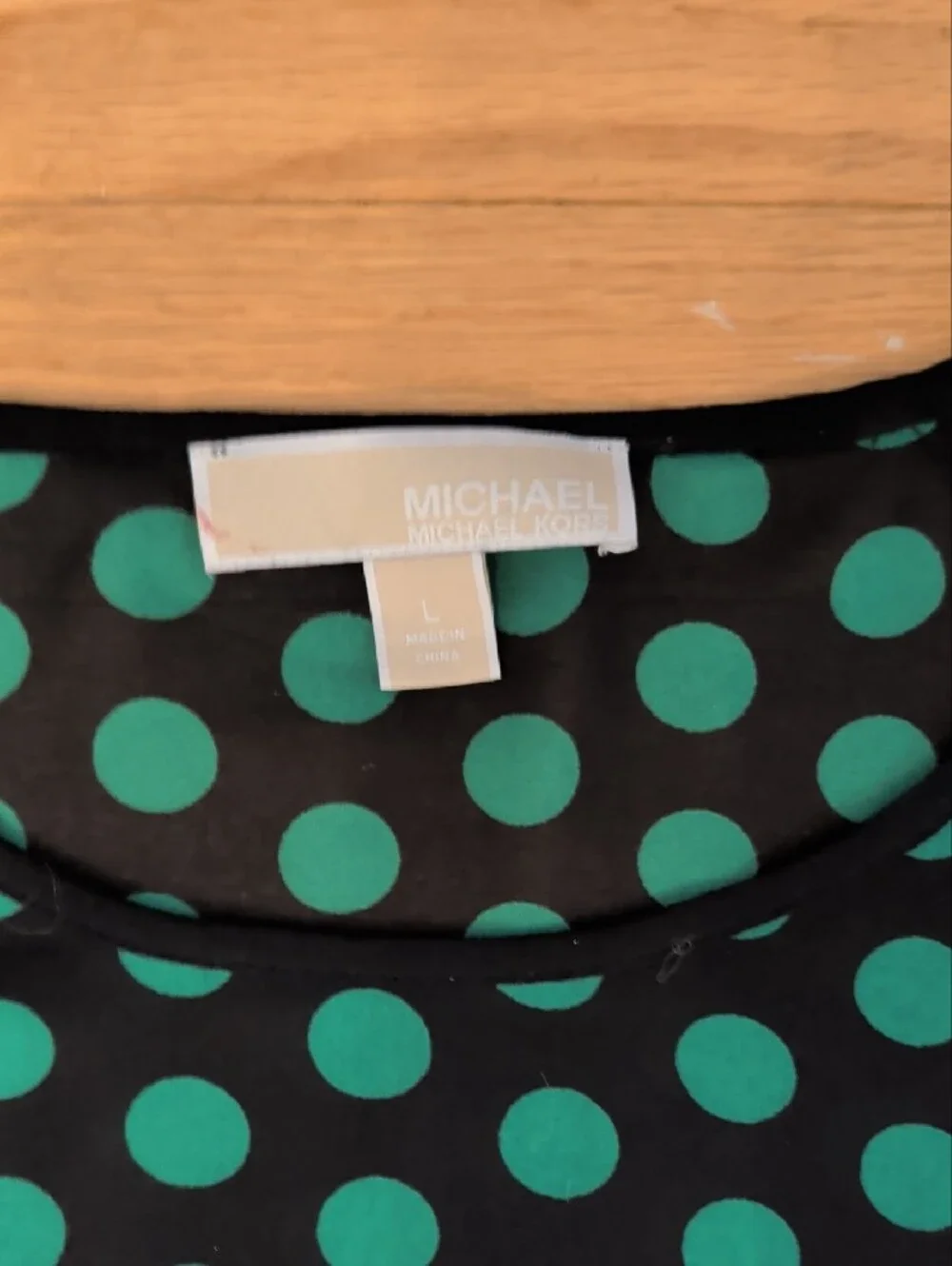 Michael Kors Black Top with Green Polka Dots